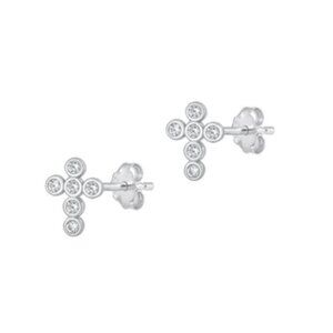 Sterling Silver CZ Cross Earrings
